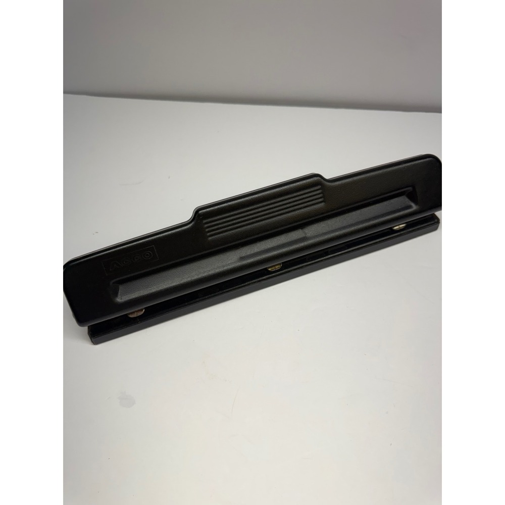 ACCO Adjustable 3 Hole Punch Heavy Duty Black Metal Manual Desktop Paper Punch
